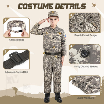 Giftinbox Army Costume For Kids, Soldier Military Costumes For Boys, Halloween Costumes For Kids Boys, Kids Army Soldier Uniform Age 3-10 Size L