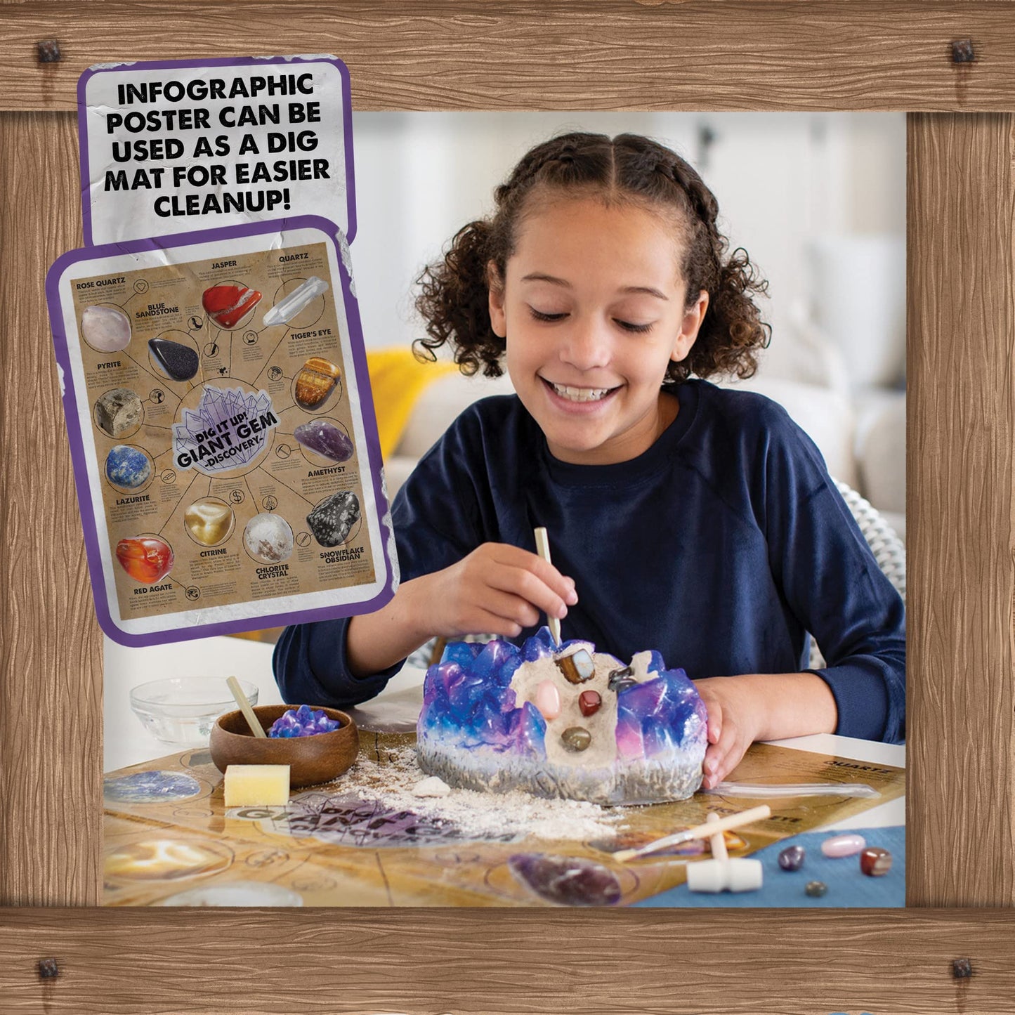 Mindware Dig It Up Giant Gem Discovery Kit - Gemstone Dig Kit Offers Geology For Kids With 12 Real Polished Hidden Gemstones - Includes 1 Giant Gem, Chiseling Tools, Gemstone Poster - Ages 4+