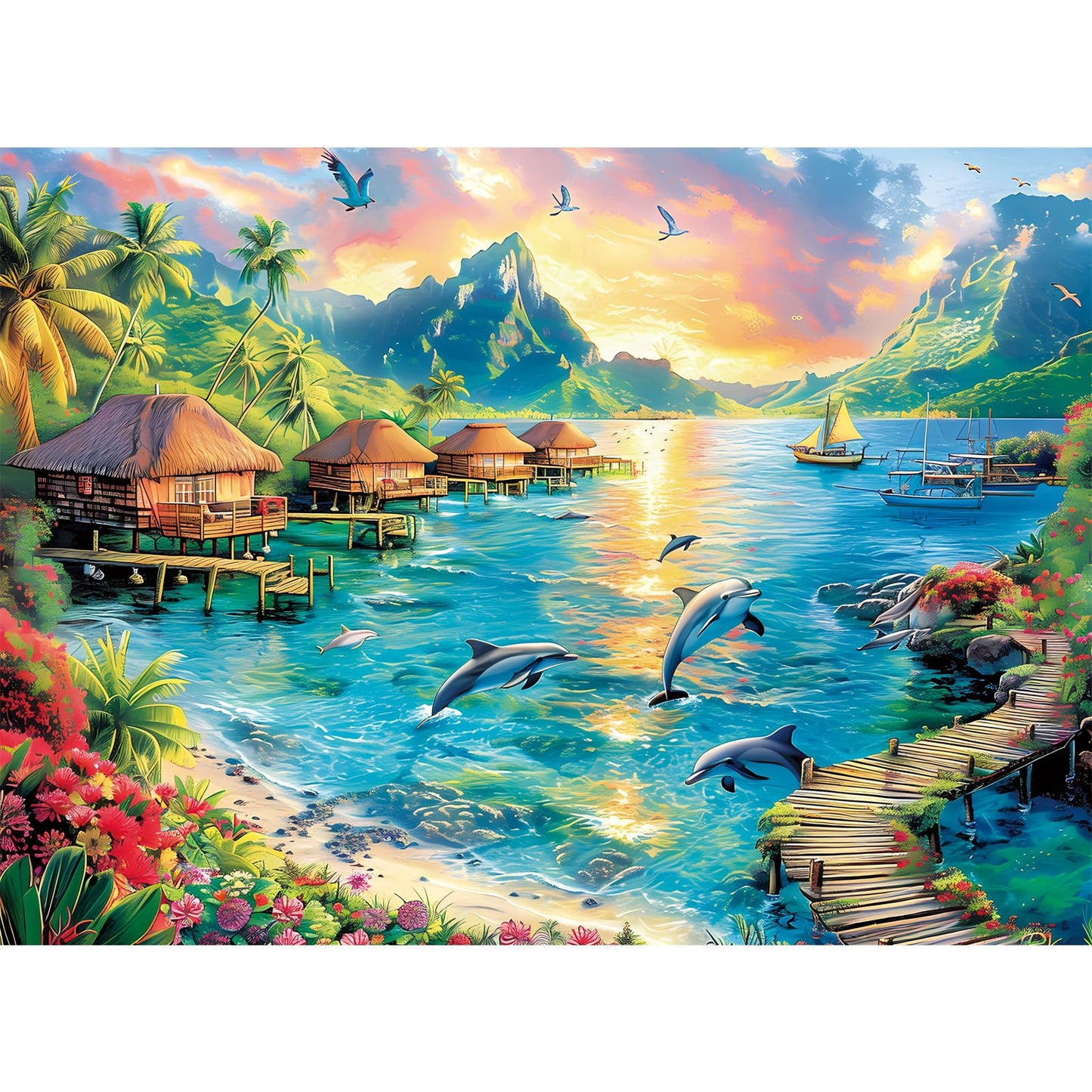 300 Piece Puzzles For Adults, Jigsaw Puzzles 300 Pieces Dolphin Puzzles Recycled Cardboard Paper Puzzles Challenging Puzzle Pieces Games For Kids Adults 20.5 * 15In