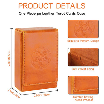 Buweeo Tarot Card Case/Holder, Single Deck PU Leather Card Holder for Most Standard Size Tarot Cards or Playing Cards, Brown