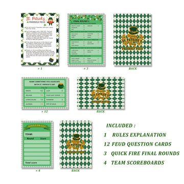 BEUFSE St' Patricks Day Friendly Feud Game Set, St' Patricks Day Party Game Supplies, St' Patricks Day Games for Adults, Feud Qu