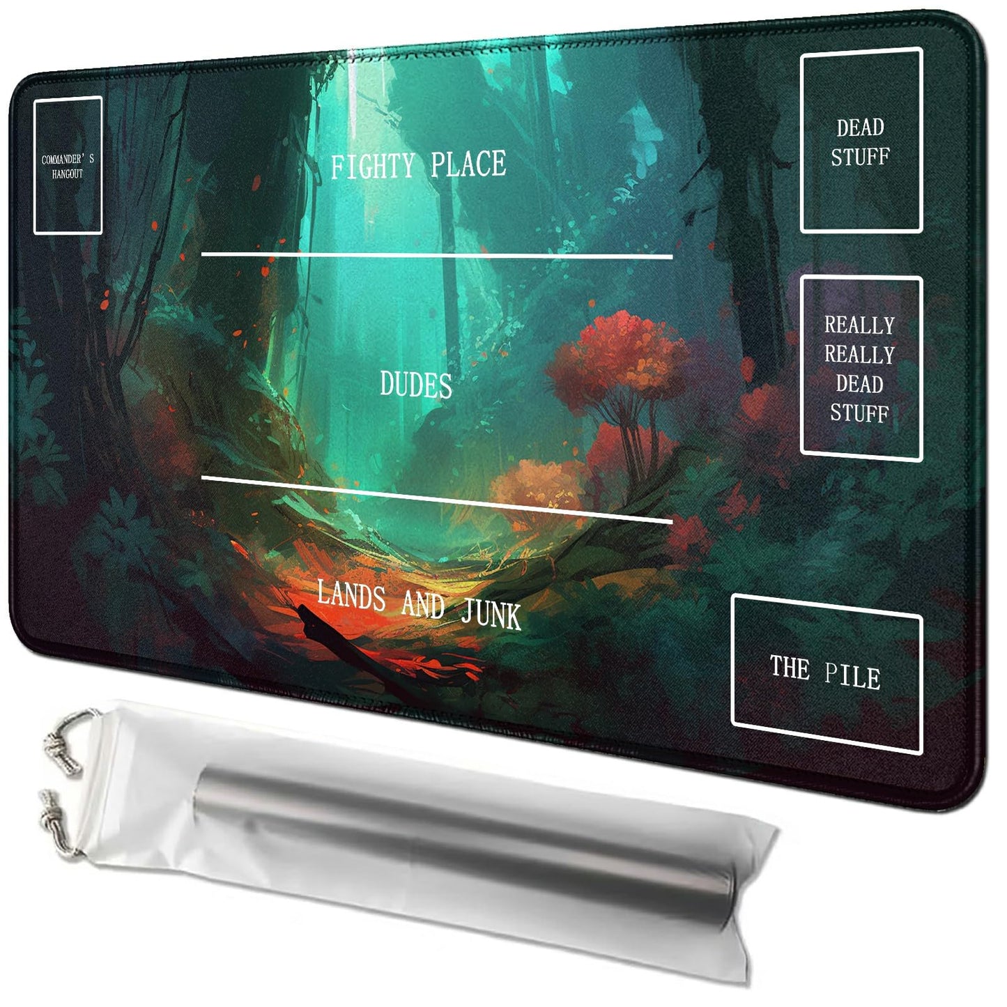 Rwutytiul Forest Card Playmat 24 X 14 Inch With Tube Bag, Card Gameplay Desk Mat With Zones For Commander Deck Mtg Rpg Ccg Tcg C