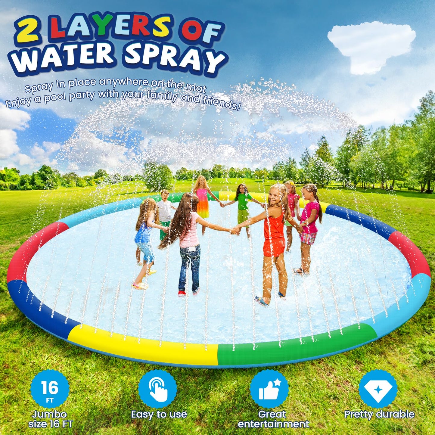 Odosola 13 Ft Large Splash Pad For Kids Ages 4-8, Non-Slip Baby Splash Pads For Toddlers, Oversized Kids Sprinklers For Yard, He