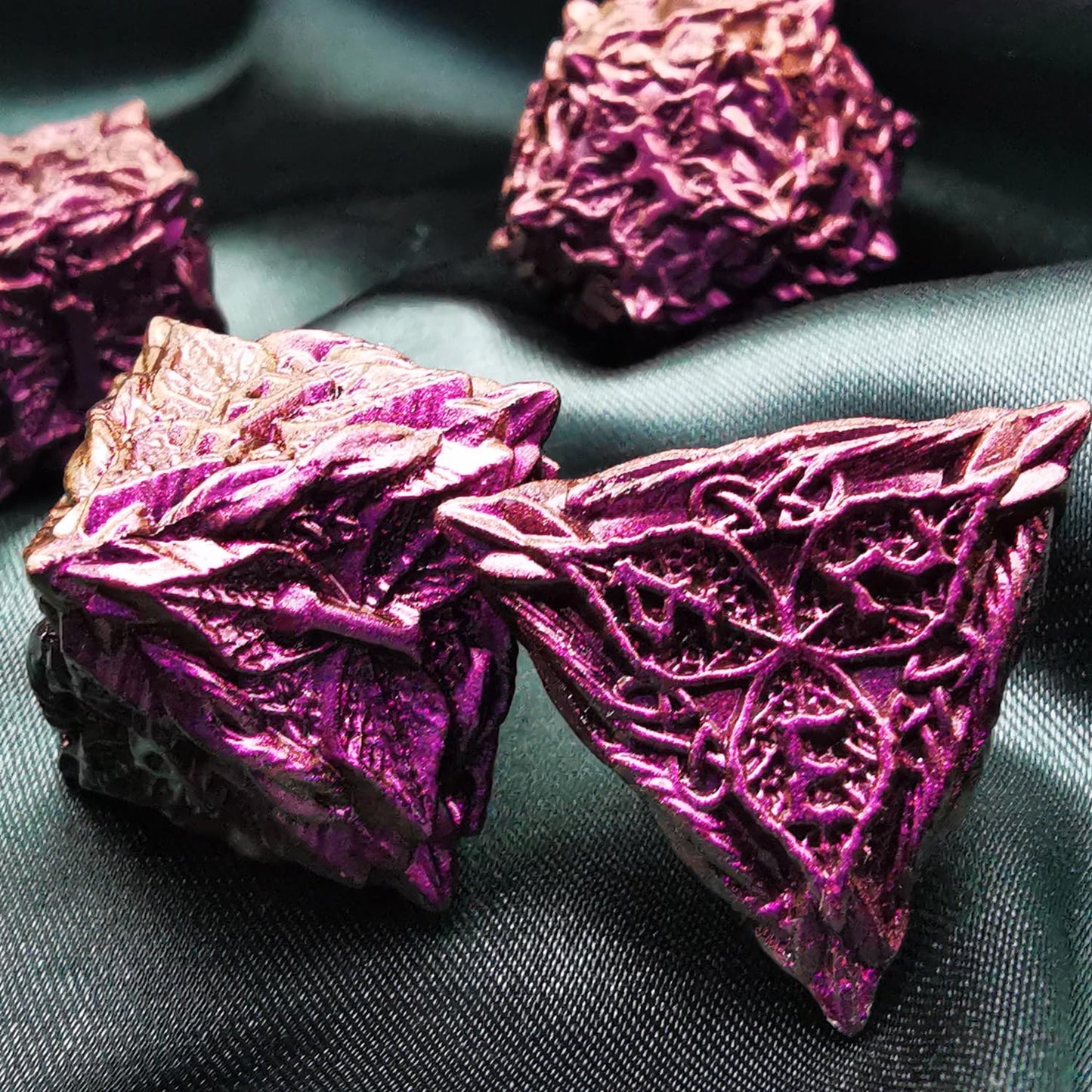Mjdiceok Dnd Dice Vine Leaf Set Metal Dice 7 Role Playing Dice Polyhedral D&D Solid Dungeons And Dragons Dice (Purple Red)