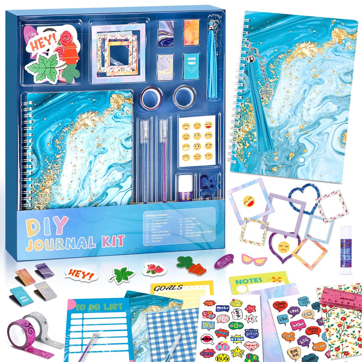 Perryhome Diy Journal Kit For Girls Ages 8-14, Diy Girls Journal Set For Teenage Girls Scrapbook & Diary Kits, Journaling Art Crafts Kit Teen 8 9 10 11 12 13 14 Year Old Girl Birthday Gifts - Blue