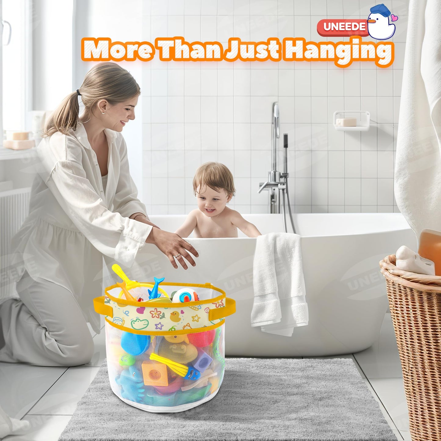 Uneede Duck Print Bath Toy Storage,4.15 Gallons Bathtub Toy Storage Organizer,Bath Toy Holder For Bathtub Organizer And Storage,