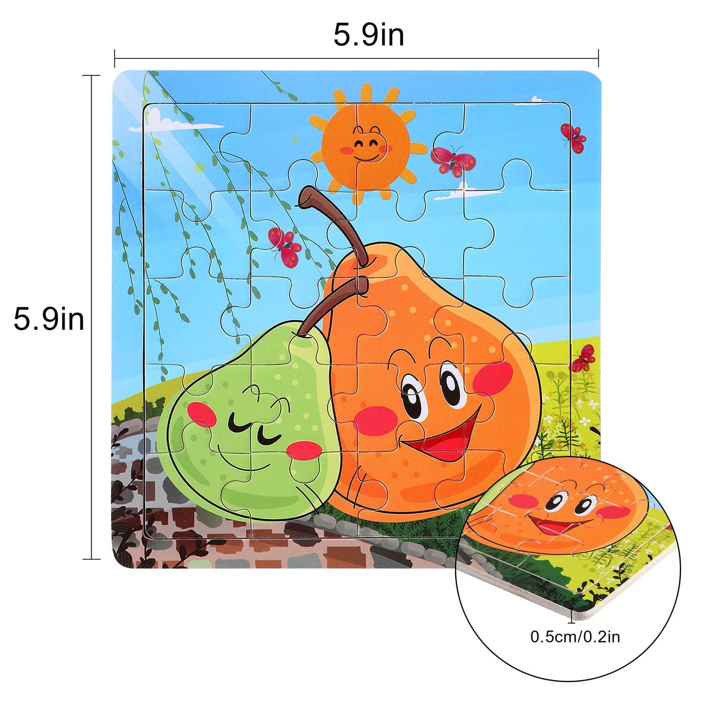 Sannix 12 Pack Wooden Jigsaw Puzzles For Toddlers 3 4 5 Years Old, Party Favors Animals Jigsaw For Kids, Transportation Educational Puzzles Travel Toy With 12 Organize Bags