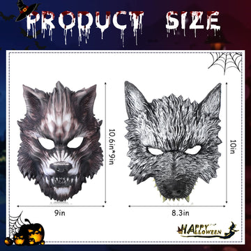 2 Pecies Wolf Mask Halloween Half Face Werewolf Mask Animal Masquerade Mask for Cosplay Costume Party Stage Performances and Oth