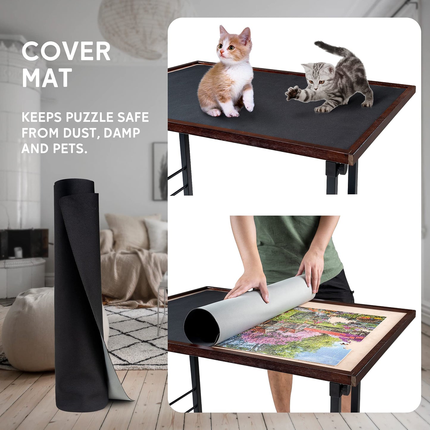 Becko Us Tilting Puzzle Table With Cover Mat, Jigsaw Puzzle Board With 5 Tilt Angle & Height Adjustment, Portable & Movable Tables With Storage For Adults, Easy To Move, For 1500 Piece Jigsaw Puzzles