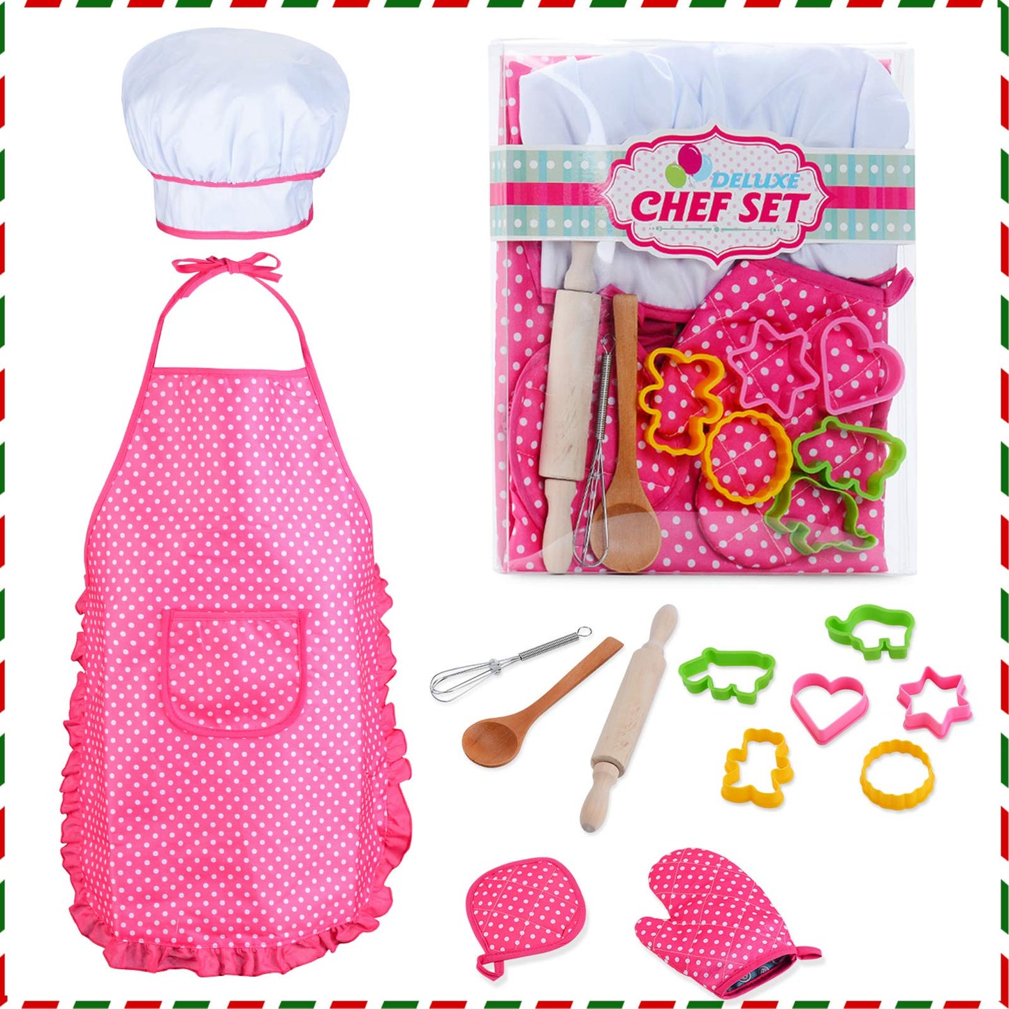 HmiL-U Chef Set for Kids - 13 Pcs Kids Cooking and Baking Set Includes Kids Apron, Chef Hat, Utensils, Cooking Mitt for Kids Che