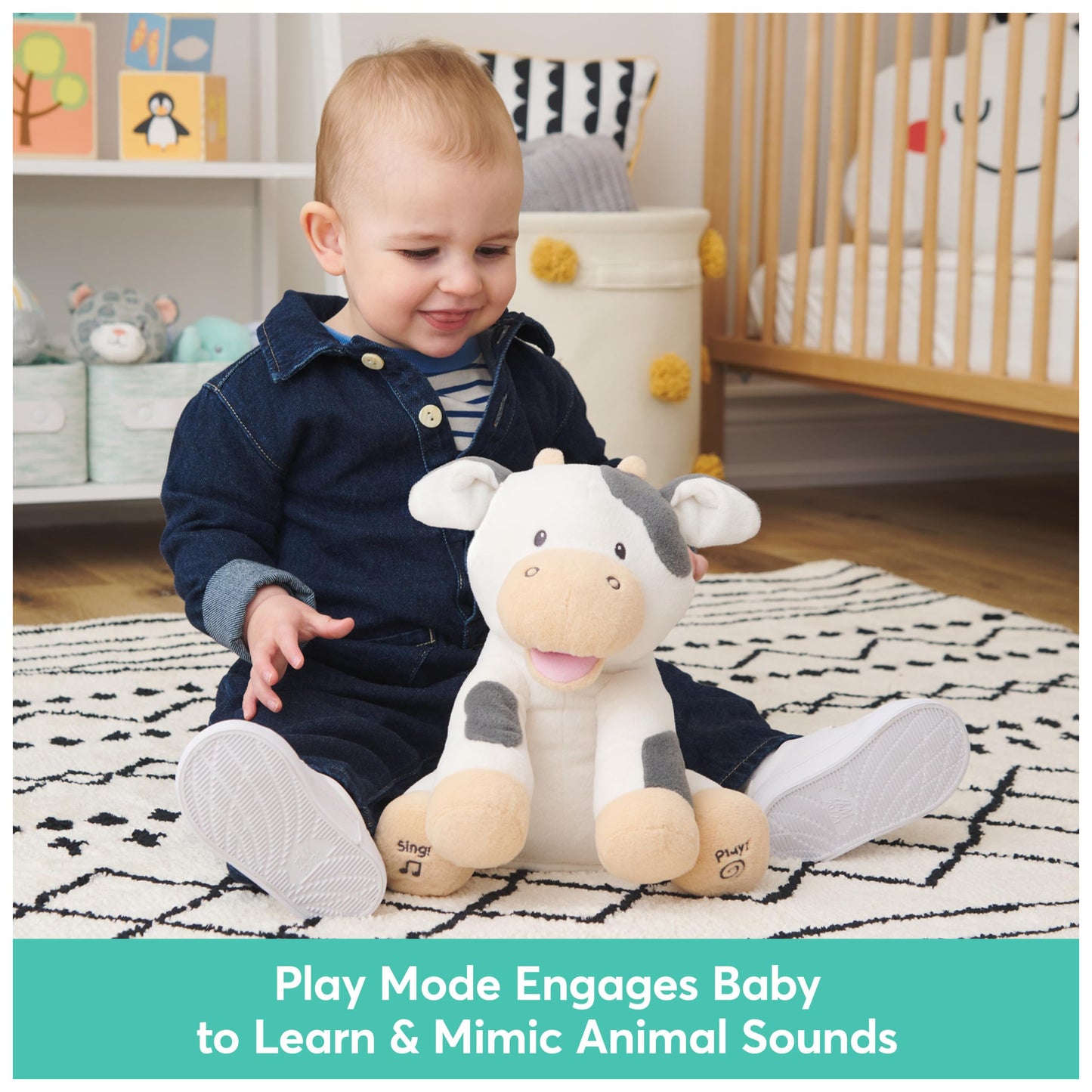 Baby Gund Buttermilk The Cow Animated Plush, Singing Stuffed Animal Sensory Toy, Sings Old Macdonald And Teaches Animal Sounds,