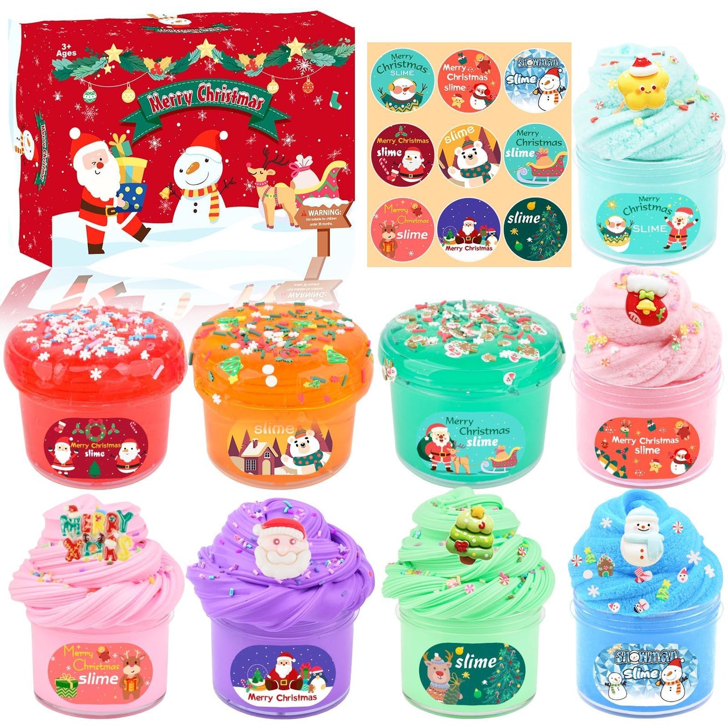 9 Pack Christmas Slime Kit, With 3 Butter Slime And 3 Cloud Slime And 3 Clear Slime, Soft & Non-Sticky, Birthday Gifts For Girls