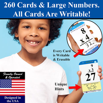 Think2Master Premium 260 Laminated Multiplication & Triangle Division Flash Cards. (All 0-12 X Facts)| Bonus: 2 Dry Erase Markers & 5 Rings. | Designed By A Teacher