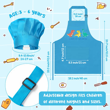 R HORSE Kid Apron and Chef Hat Set 2Pcs Adjustable Children Blue Kitchen Apron Dress up Role Play Chef Toy Kid Funny Cooking Gif