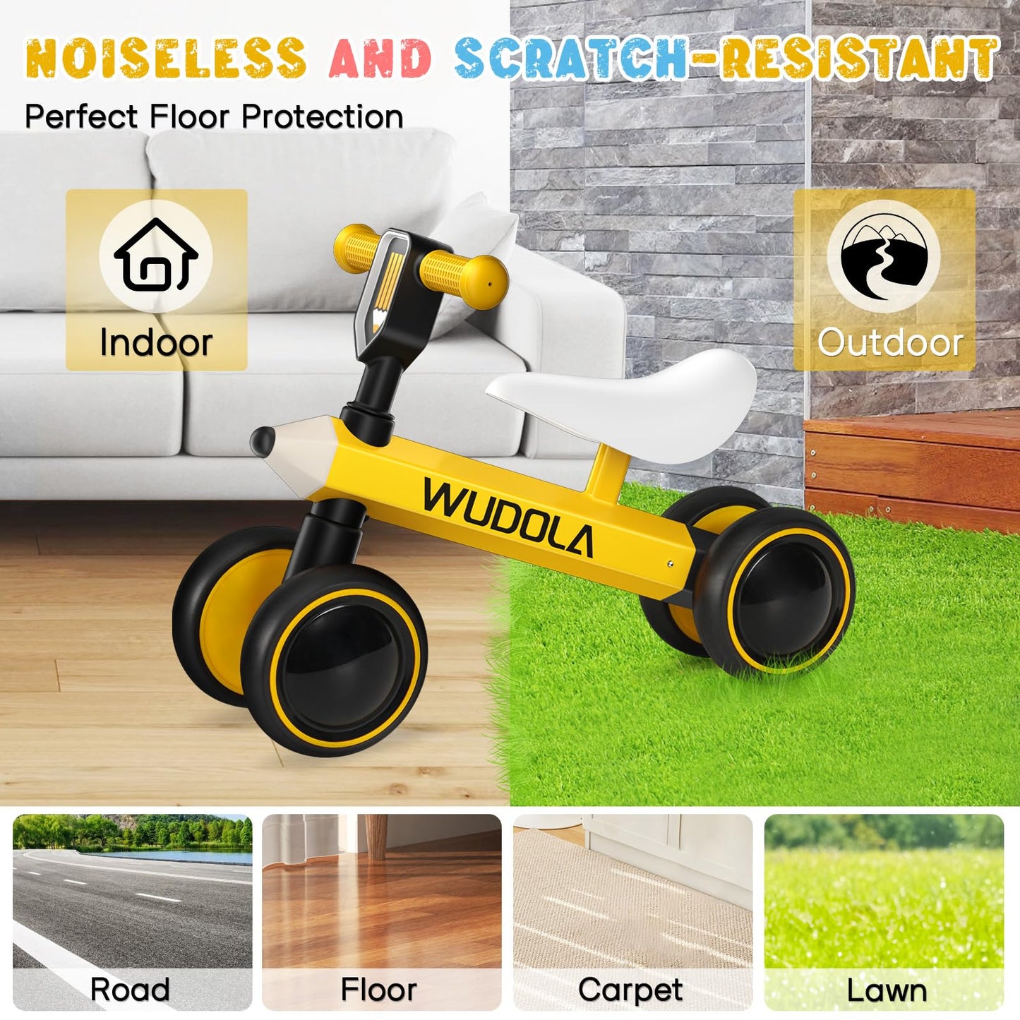 Wudola Baby Balance Bike for Ages 10-36 Months, Toddler Balance Bike with No Pedal, Silence Wheels Ride-on Toy Infant Bike for 1