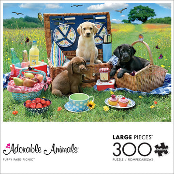 Buffalo Games - Adorable Animals - Puppy Park Picnic - 300 Large Piece Jigsaw Puzzle For Adults Challenging Puzzle Perfect For Game Nights