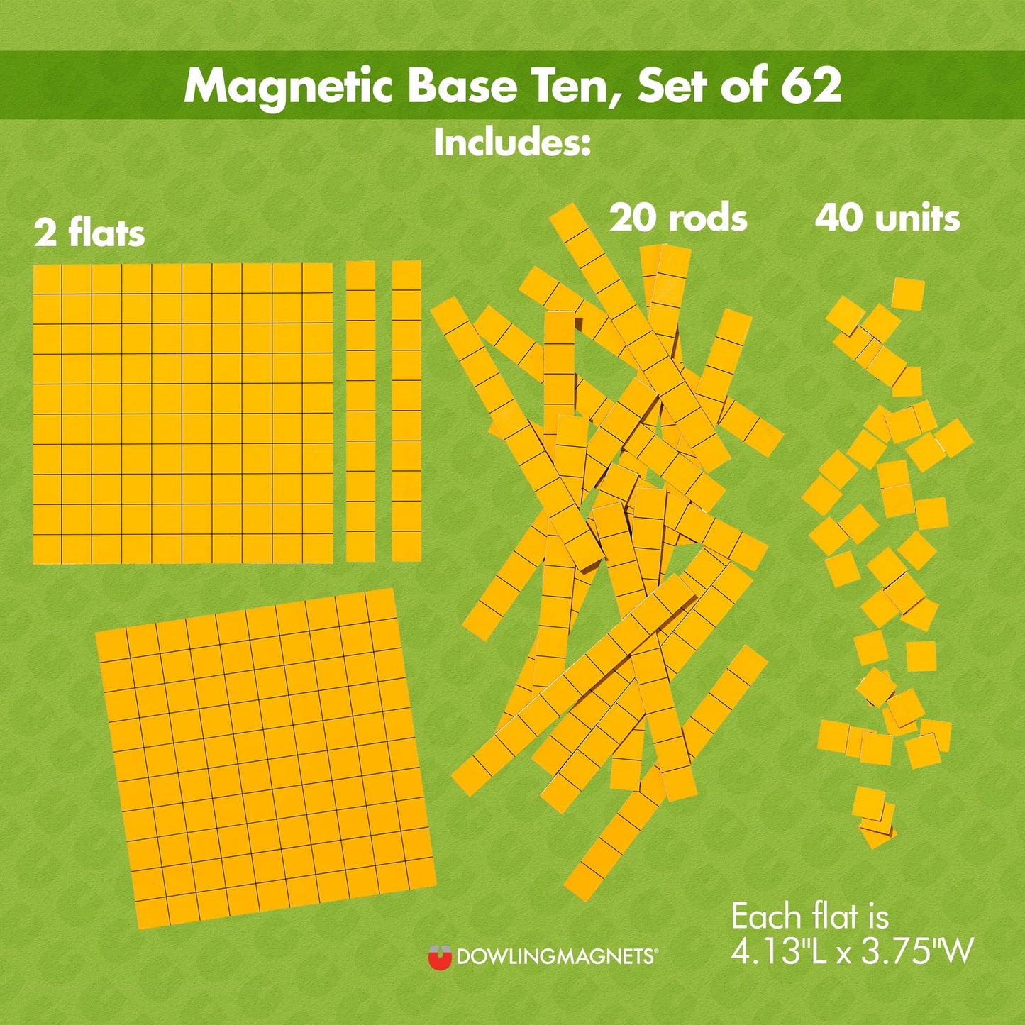 Dowling Magnets Magnetic Base Ten Set of 62, Flexible Magnet Sheet, Yellow, Model MA12
