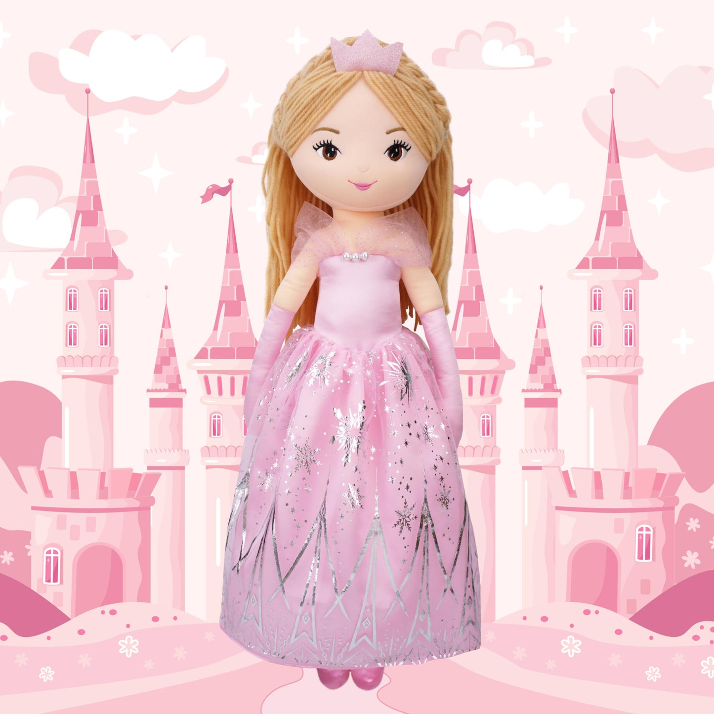 June Garden 30" XL Princess Seraphina Rag Doll - Adorable Soft Stuffed Doll for Girls in Pink Dress