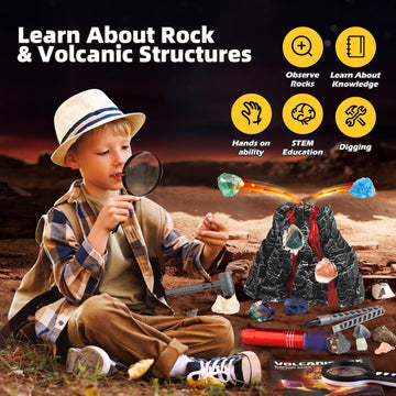 Woumserta Volcano Dig Kit - 10 Rocks Excavation Kit, Gemstone Rocks For Kids, Fossil Volcano Toys Dig Kits For Rocks Collection, Volcano Toys For Boys Girls 6 And Up Year Old Birthday Gifts
