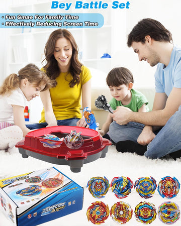 Desamvap Bey Battling Bay Blades and Launcher Toy Set 8 Metal Fusion Spinning Tops 2 Launchers 1 Grip Burst Tops Burst Gyro Comb