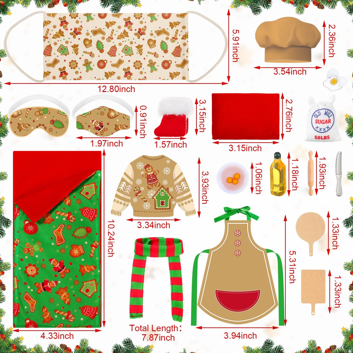 Kacctyen 12 Pcs Sleeping Bag Elf Doll Baking Theme Christmas Accessories Includes Christmas Doll Sleeping Bag Bathrobe Apron Che