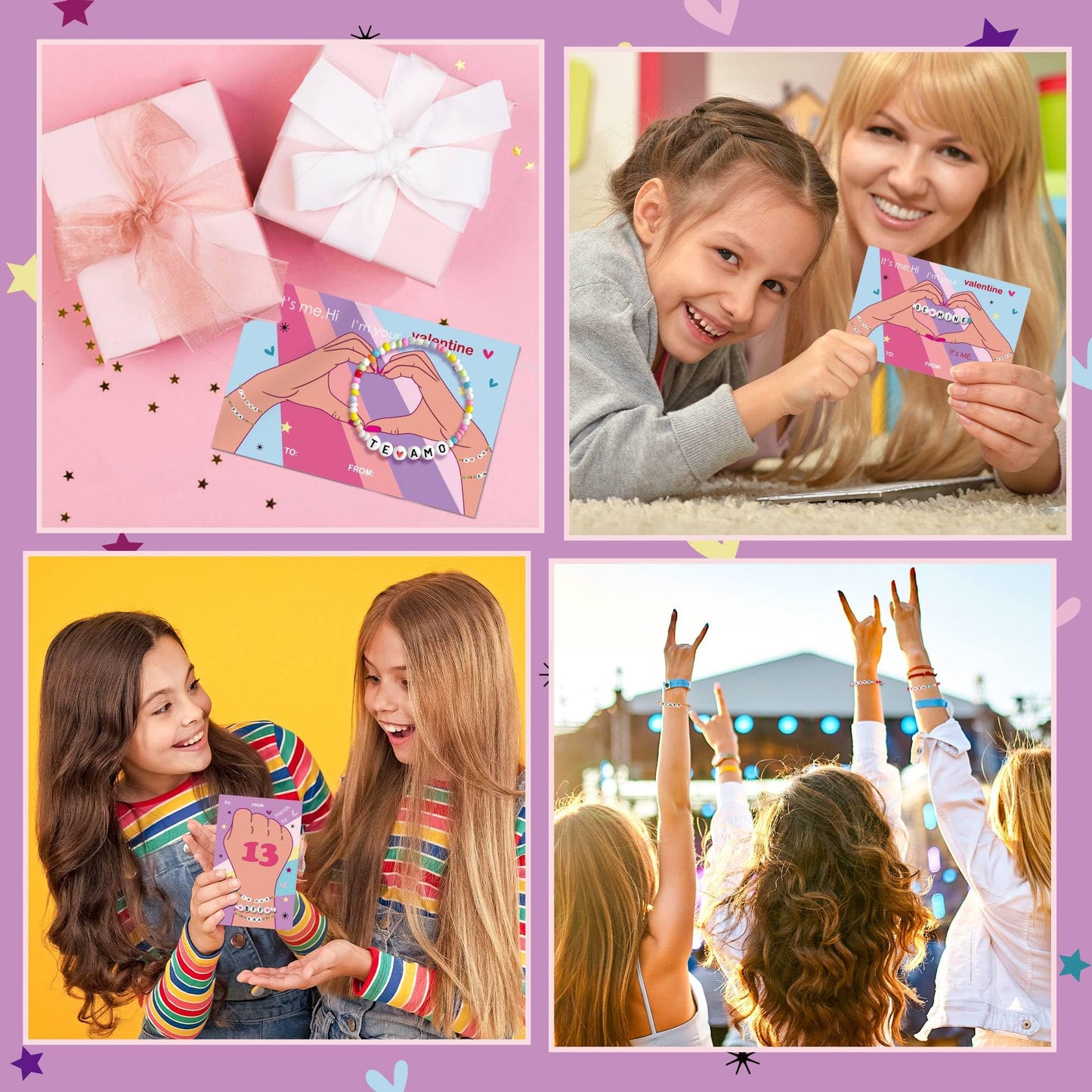 Gerigity Valentines Day Cards for Kids School - 28 Pack Valentines Bracelets for Kids, Friendship Valentines Cards, Valentines D