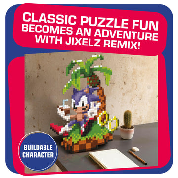 TOMY Jixelz Remix Sonic Craft Kit - 700+ Pieces - Pixel Art Decor - 12x16 inches - Multicoloured - No Heat or Water Required - Model T73687