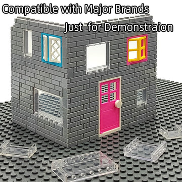 Zhx 72Pcs Clear Transparent Window House Building Brick Toy Classic Flat Plates Pieces And Parts Block Compatible With Major Brands (White Mix)