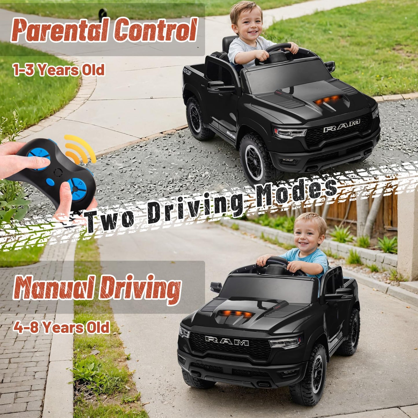 Segmart Licensed 2025 Dodge Ram 1500 Rho, 12V Ride-On Electric Truck For Kids With Remote Control, Battery Powered With Car Key/