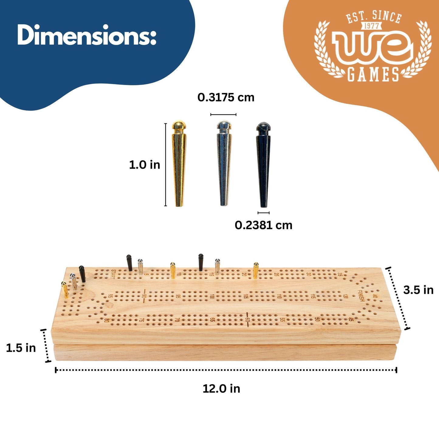 WE Games Custom Engraved Wooden Cribbage Game Set Natural Stain, Continuous 3 Track for 2-3 Players, Travel Cribbage Board with