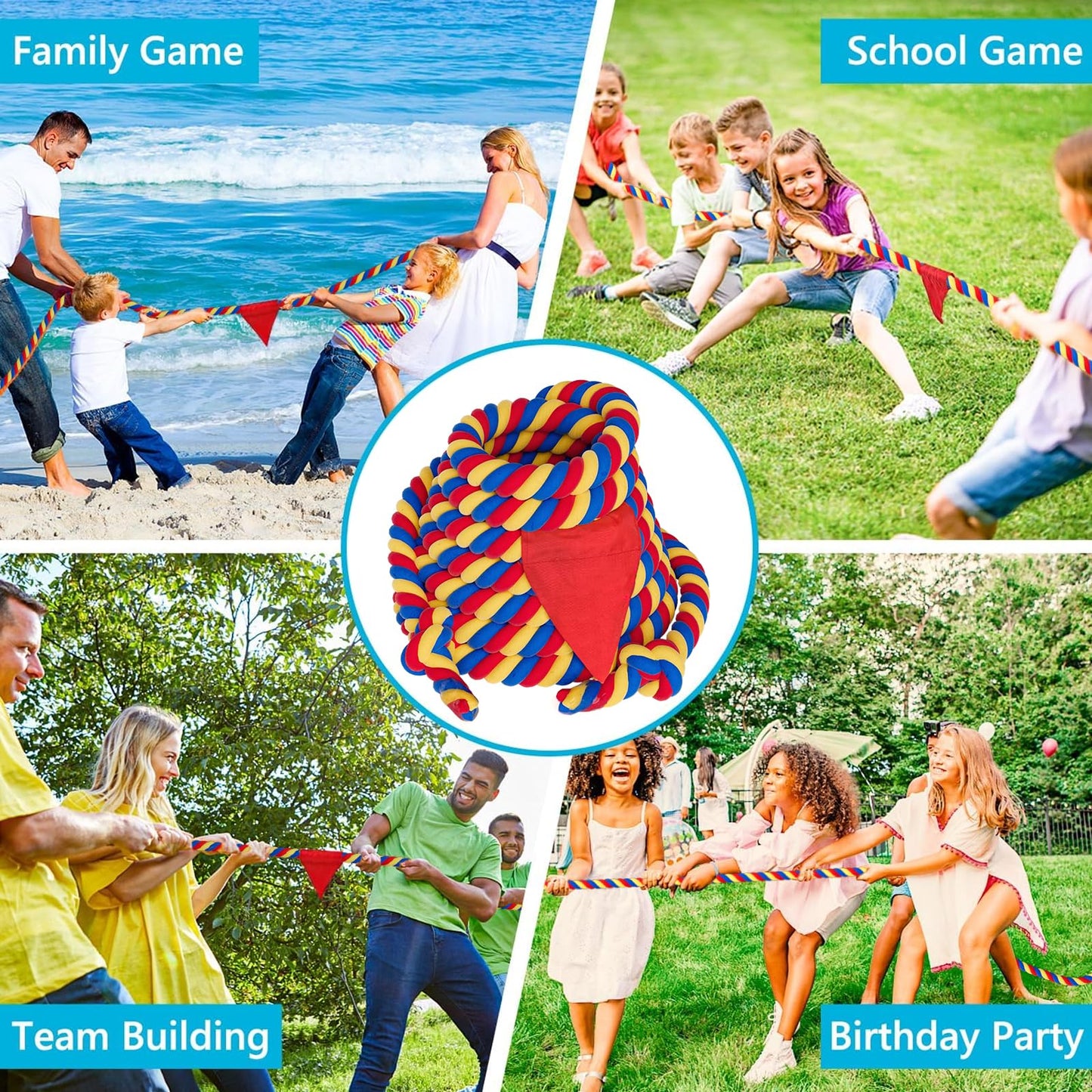 X Xben Field Day Tug Of War Rope For Kids And Adults, Family Reunion Birthday Party Games, Summer Outside Lawn Games, Camping Picnic Carnival Games, Perfect For Team Building Activities 55Ft