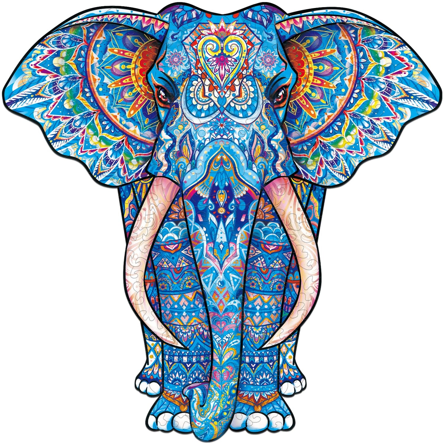 Claord 2.1 Elephant Wooden Jigsaw Puzzles For Adults, 12.2 X 12.2 Inches And 192Pcs With 12 Uniquely-Shaped Pieces, Colorful Unique Shape Animal Wooden Puzzle, Best Gift For Adults And Kids…