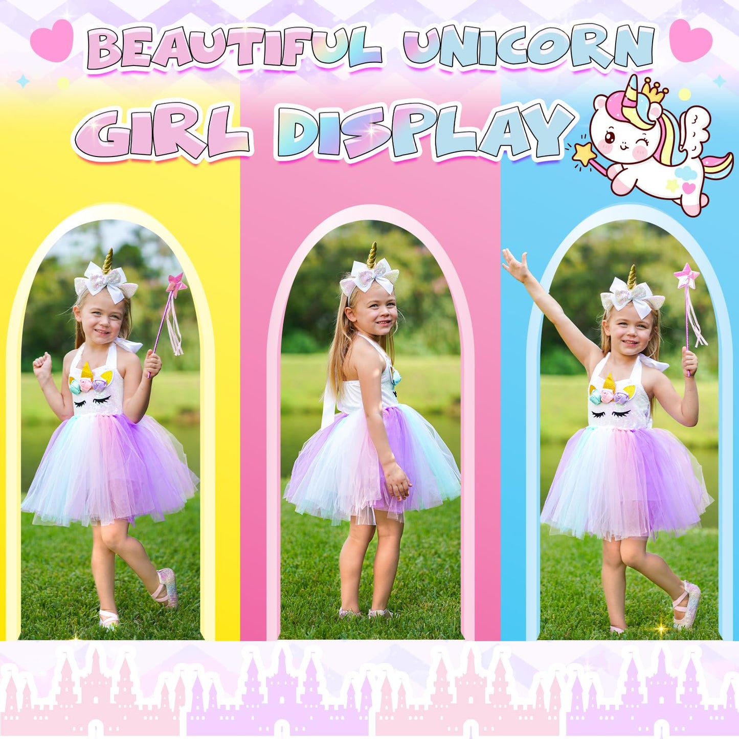 Giftinbox Girls Unicorn Princess Dress Unicorn Costume For Girls 1-8Y Halloween Costumes For Girls Toddlers Birthday Party 4Y