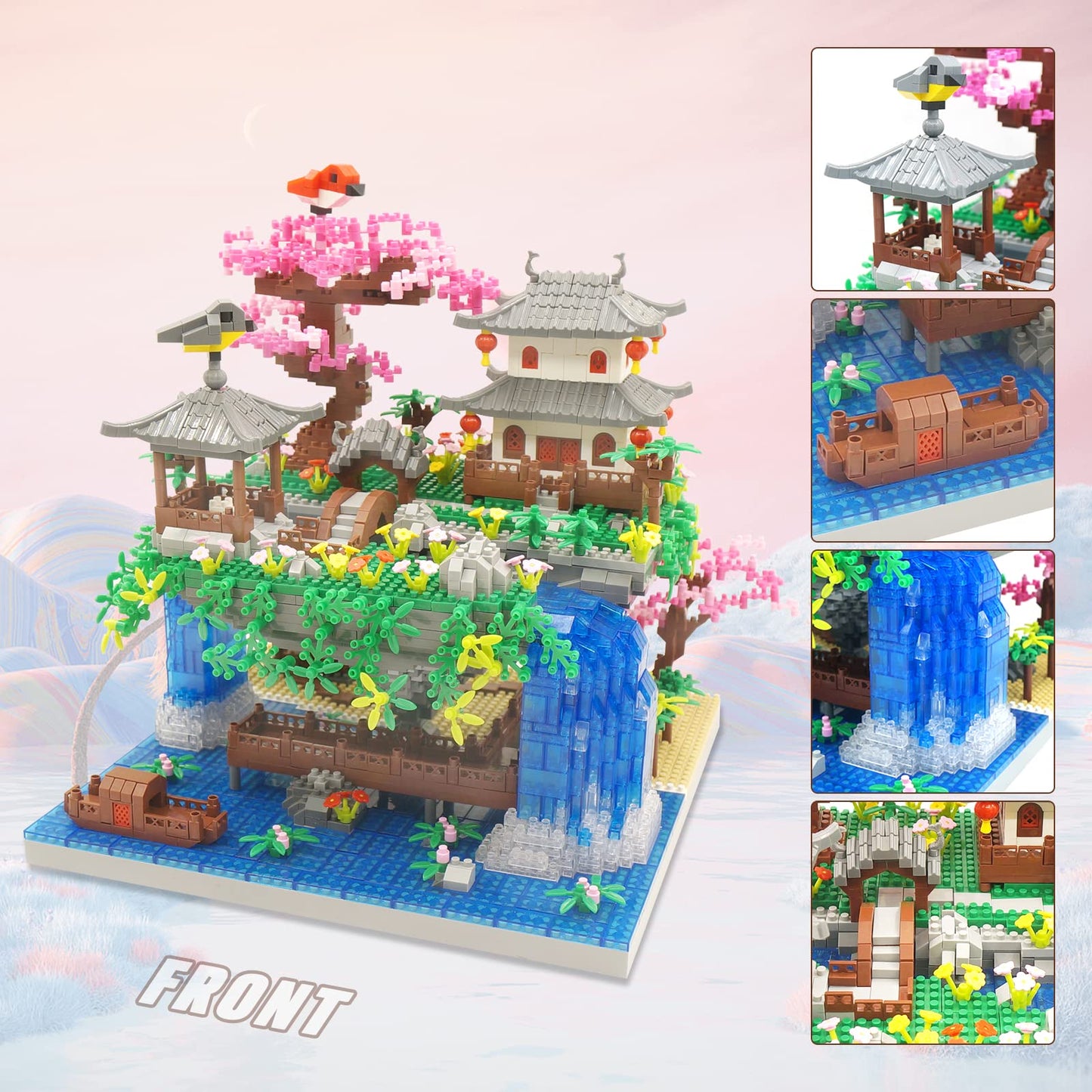 Cherry Blossom Flowers Bonsai Tree Mini Building Kit Set, Chinese Architecture Building Blocks With Light, Japanese Sakura Tree