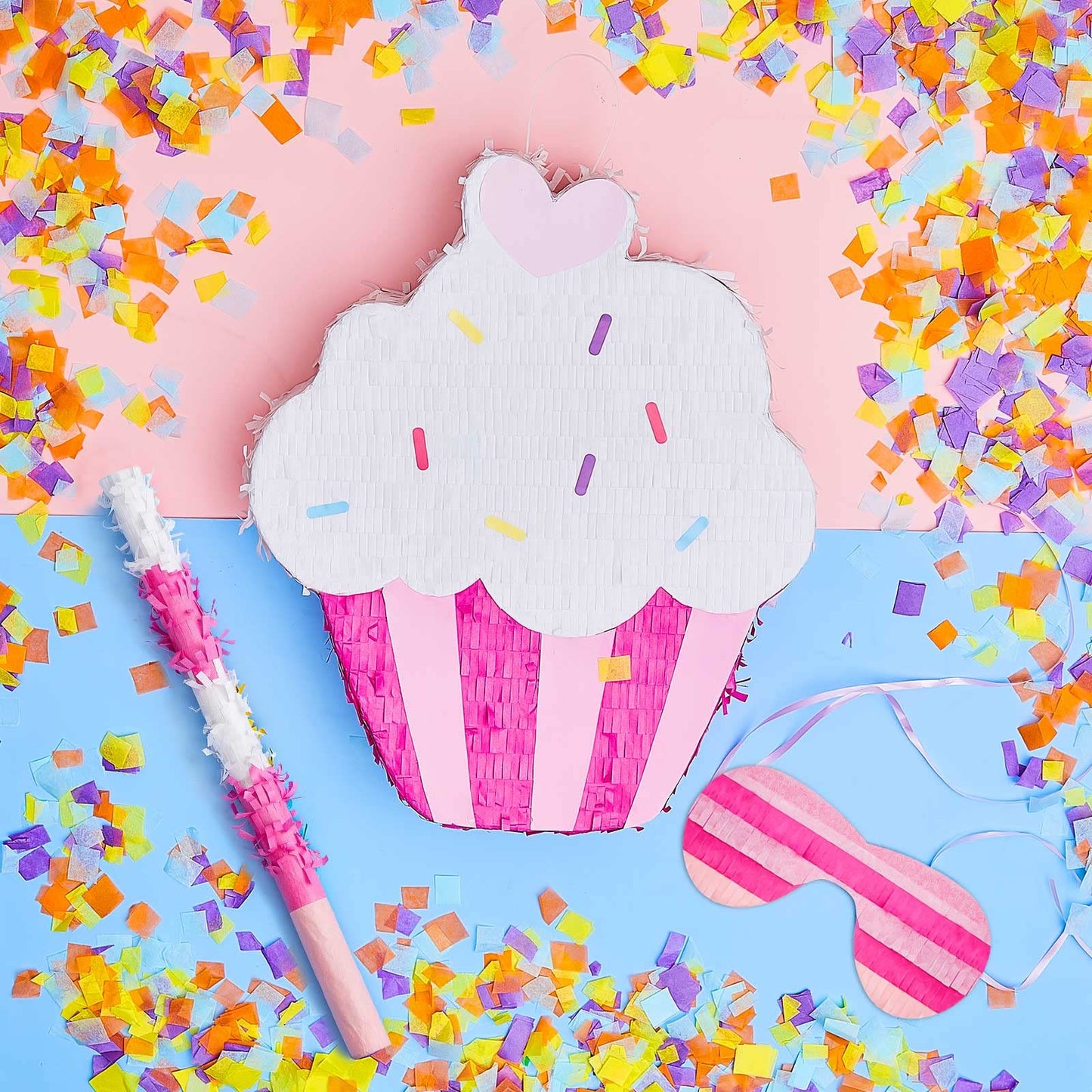 Sosation 15.7' Cupcake Piñata For Birthday Party Supplies With Stick, Blindfold And Confetti For Kids Girls Baby Shower Candy Donut Ice Cream Piñata Party Supplies Party Decoration Prop(Cute)