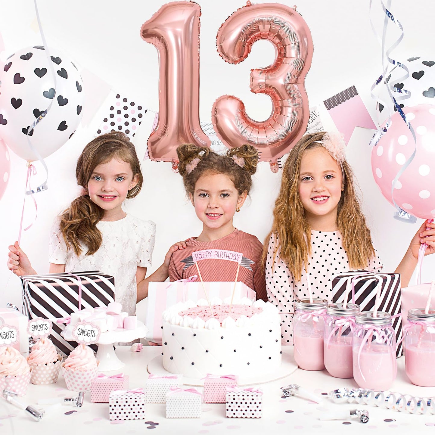 13 Number Balloon Rose Gold 40 Inch Big Foil Mylar 13Th Balloons For 13 Year Old Boy Girl Birthday Party Decorations Wedding Ann