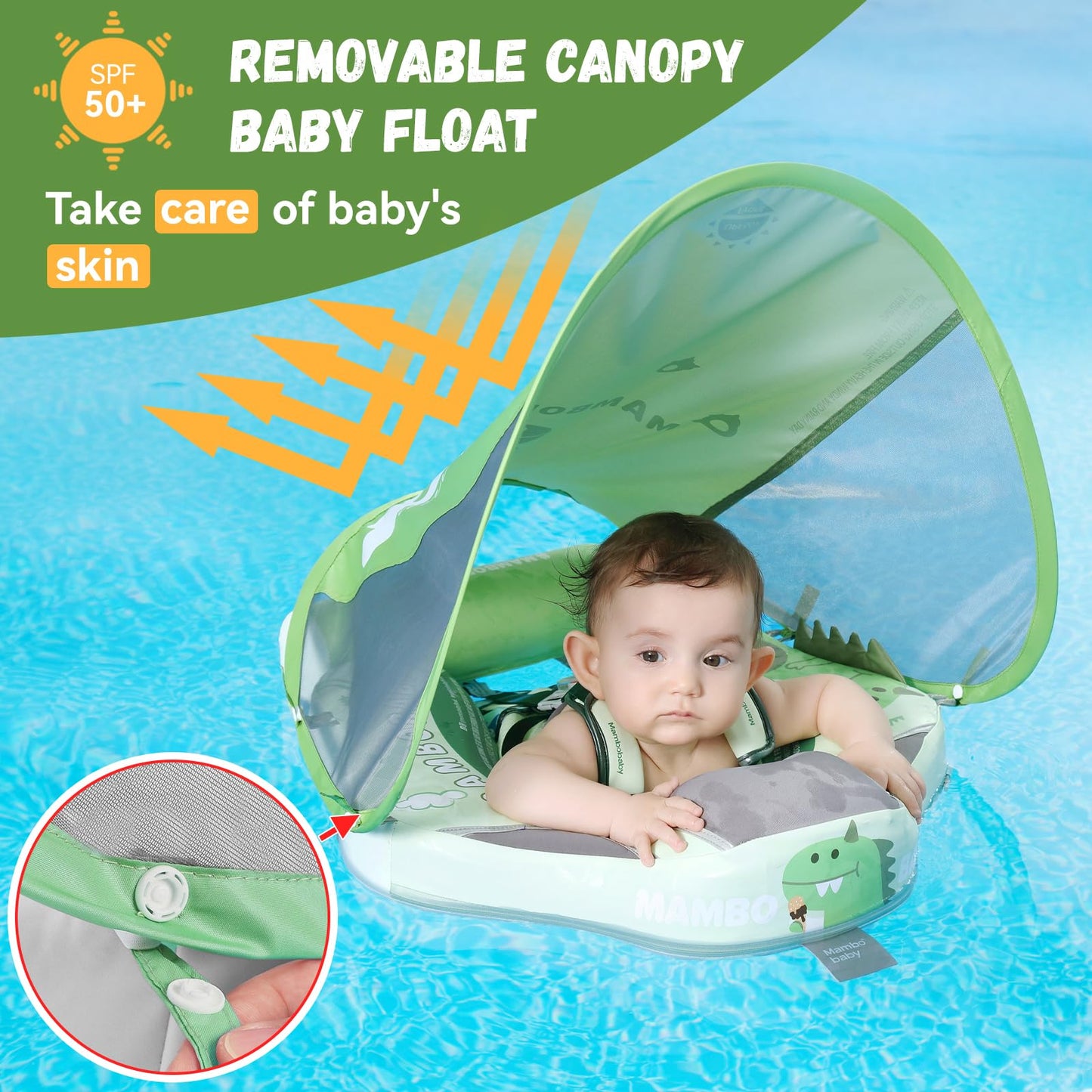 GENTEACO Mambobaby Baby Pool Float with Removable Canopy 3-24 Months Baby Float Soft Waterproof Infant Swim Float Add Tail Avoid