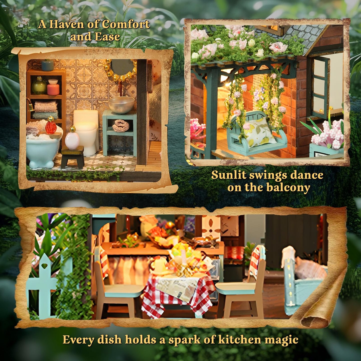 DIY Miniature House Kit Book Nook Kit for mature-themed 3D Wooden Puzzles Dollhouse Kit with LED Light Mini Building Kit Craft Kit for Teen to Build (Elven Garden)