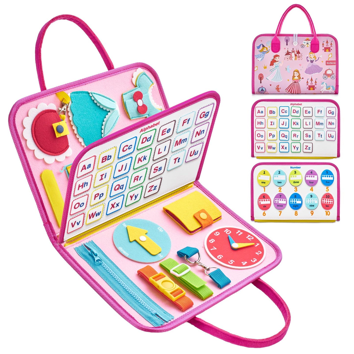 Freebear Busy Board Toddler Travel Toys Sensory Toys For Toddlers 1 2 3 4, Montessori Learning Toys For Toddlers Activities Board, Educational Toys For 3 4 Year Old Boys Girls Gift, Princess