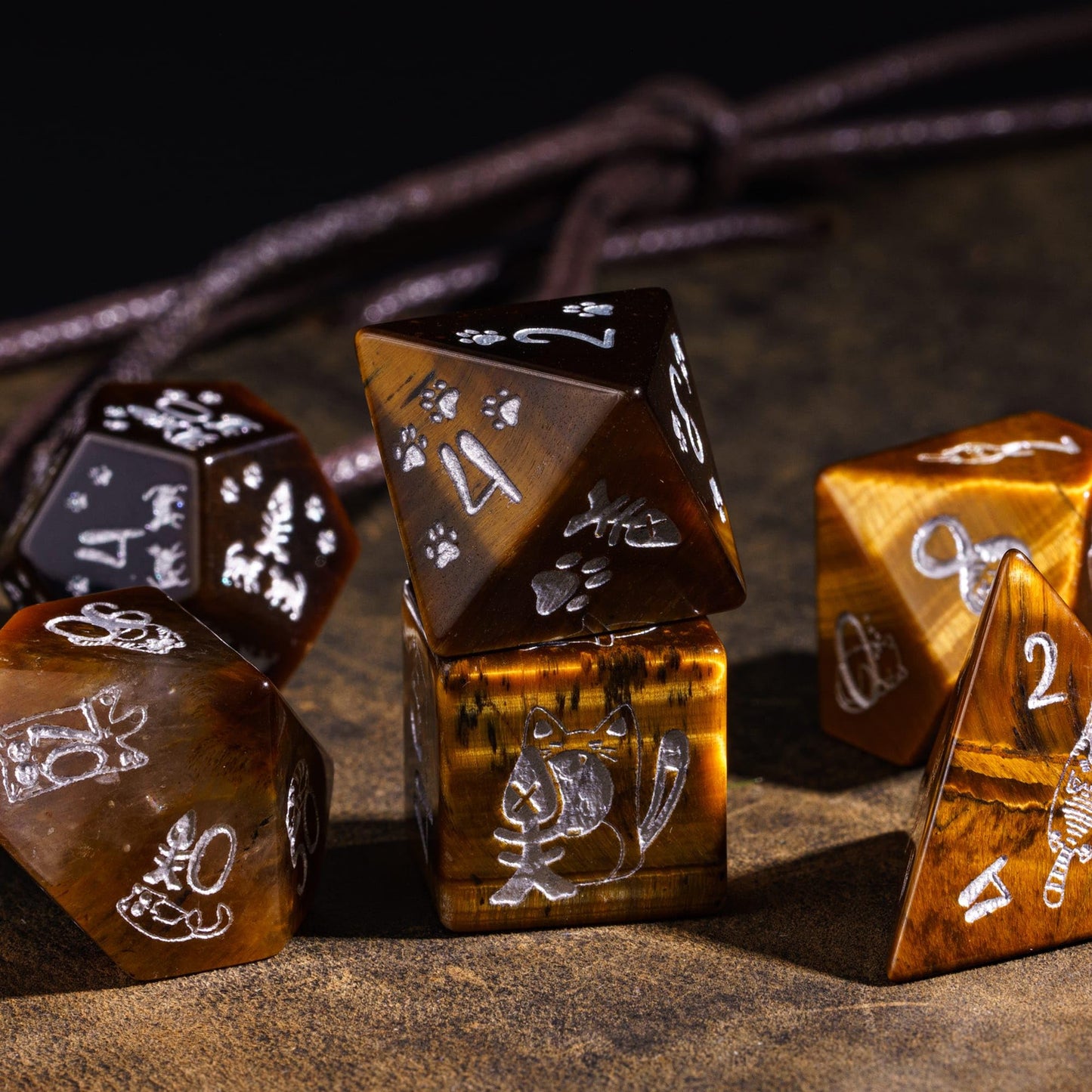 UDIXI Gemstone Dice Set D&D Tiger's Eye Stone Dice with Gift Case for Dungeons and Dragons MTG Tabletop Game