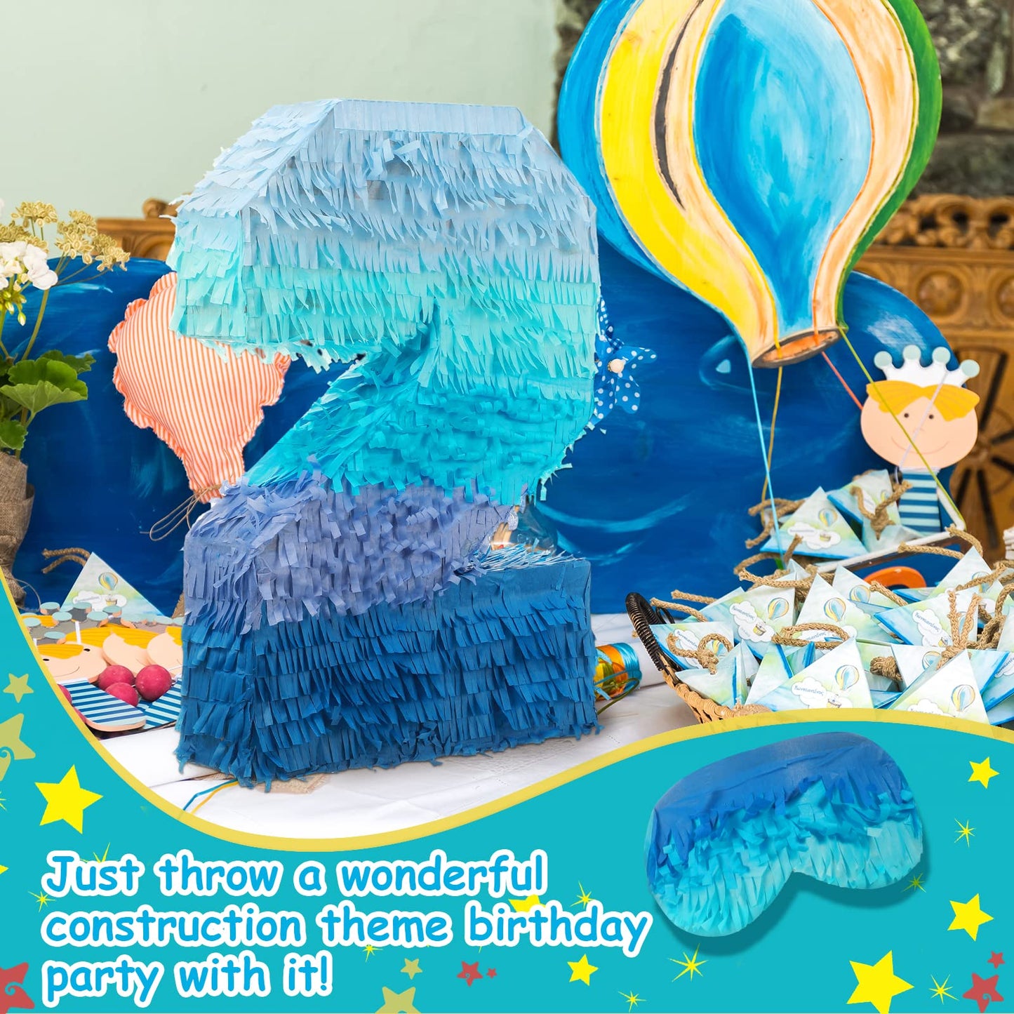Number 1 2 3 4 5 6 7 8 9 Piñata With Stick Blindfold Confetti, Gradient Blue Piñata For Kids Birthday Party Large Blue Piñata For Boys Girls Birthday Anniversary Decoration Supplies(Number 2)