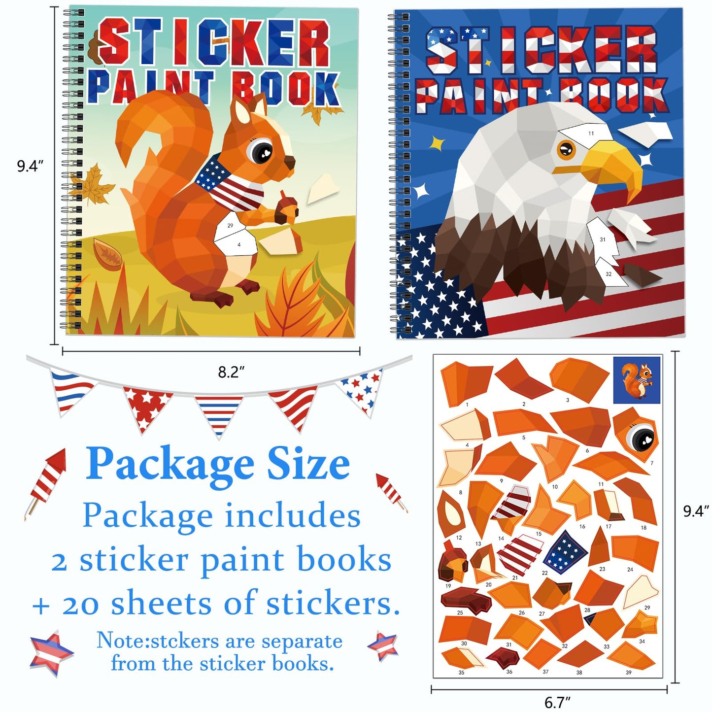 Omgouue 2Pcs 4Th Of July Patriotic Crafts For Kids Ages 4-8 Sticker Paint Books Gift Party Create 20 Pictures(Sticker Sheets Are Separate)
