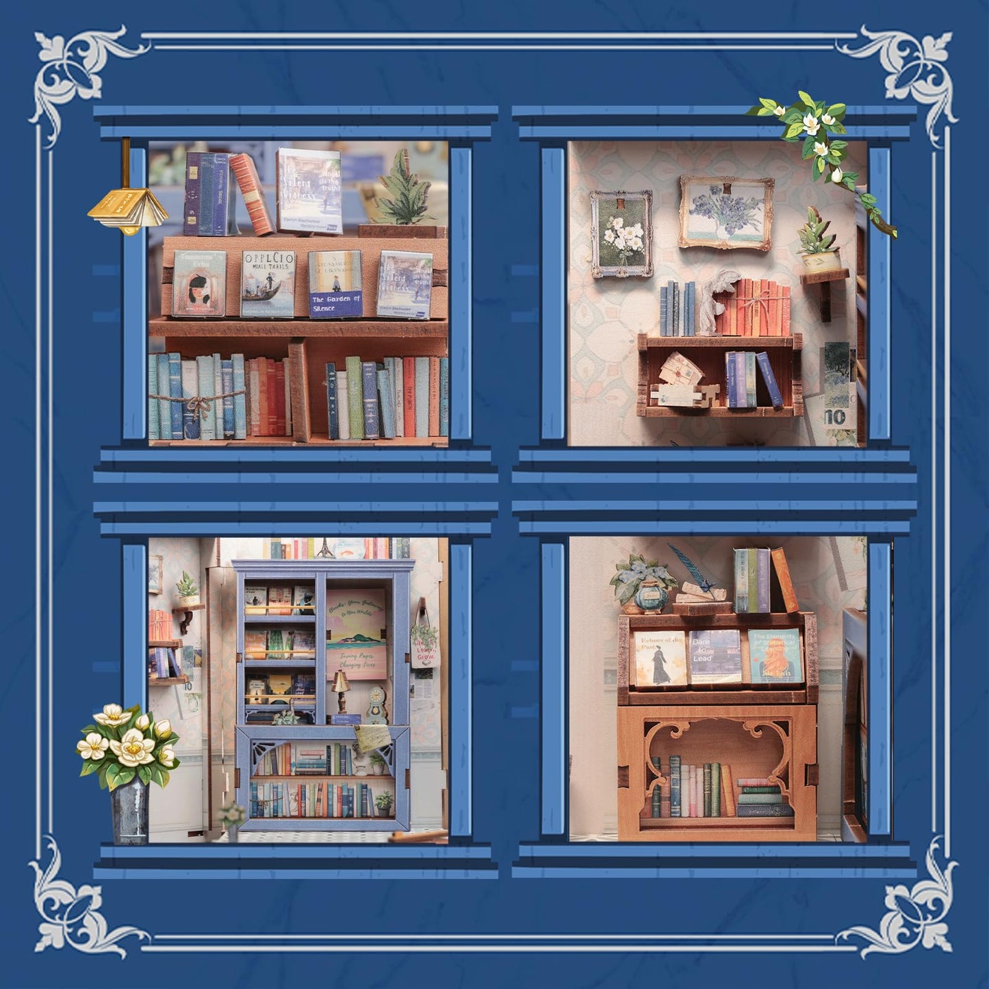 CUTEBEE DIY Book Nook Kit - Miniature House for Adults & Teens, Colorful Wood with LED Light, Model SD01-DC-SD02