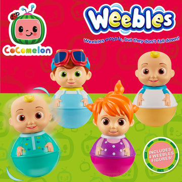 Cocomelon Weebles 4 Figure Pack - Chunky Moulded JJ Figures, Blue, 4 Count, Preschool Imaginative Play, Character Options