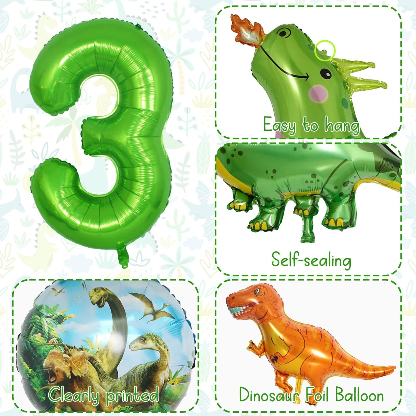 Dinosaur 3Rd Birthday Decorations, Dinosaur Birthday Party Decorations With Giant Inflatable Dinosaur Balloons 40 Inch Helium Foil Mylar Number 3 Balloons For Dinosaur Theme Birthday Party Decorations