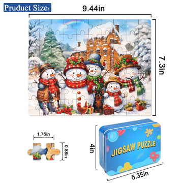 LELEMON Snowman Jigsaw Puzzles in a Metal Box 100 Pieces Snowman Jigsaw Puzzle for Kids Ages 4-8 Children Learning Educational P