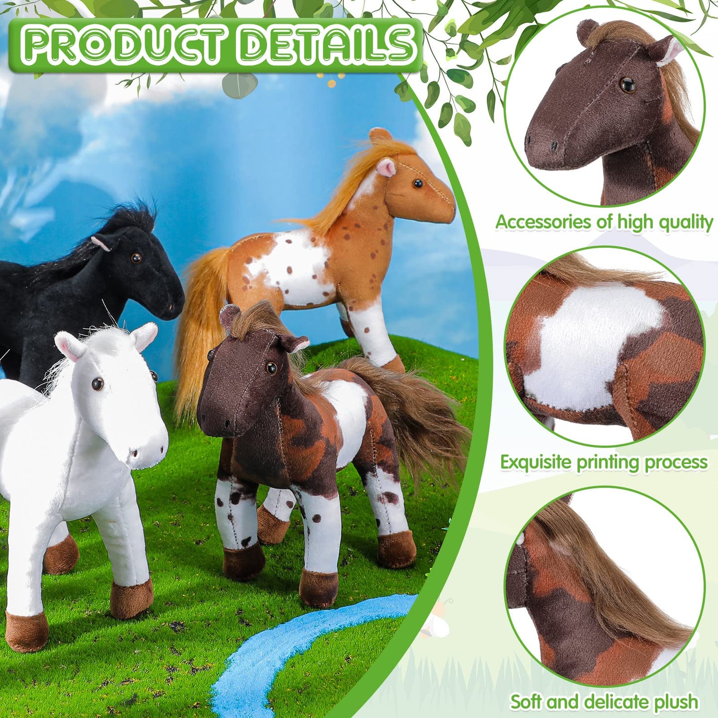Skylety 4 Pcs Stuffed Horse Toy 8 Inch Horse Plush Stuffed Animals Cute Plush Assorted Toy Brown Animals Gifts Party Favors Supp