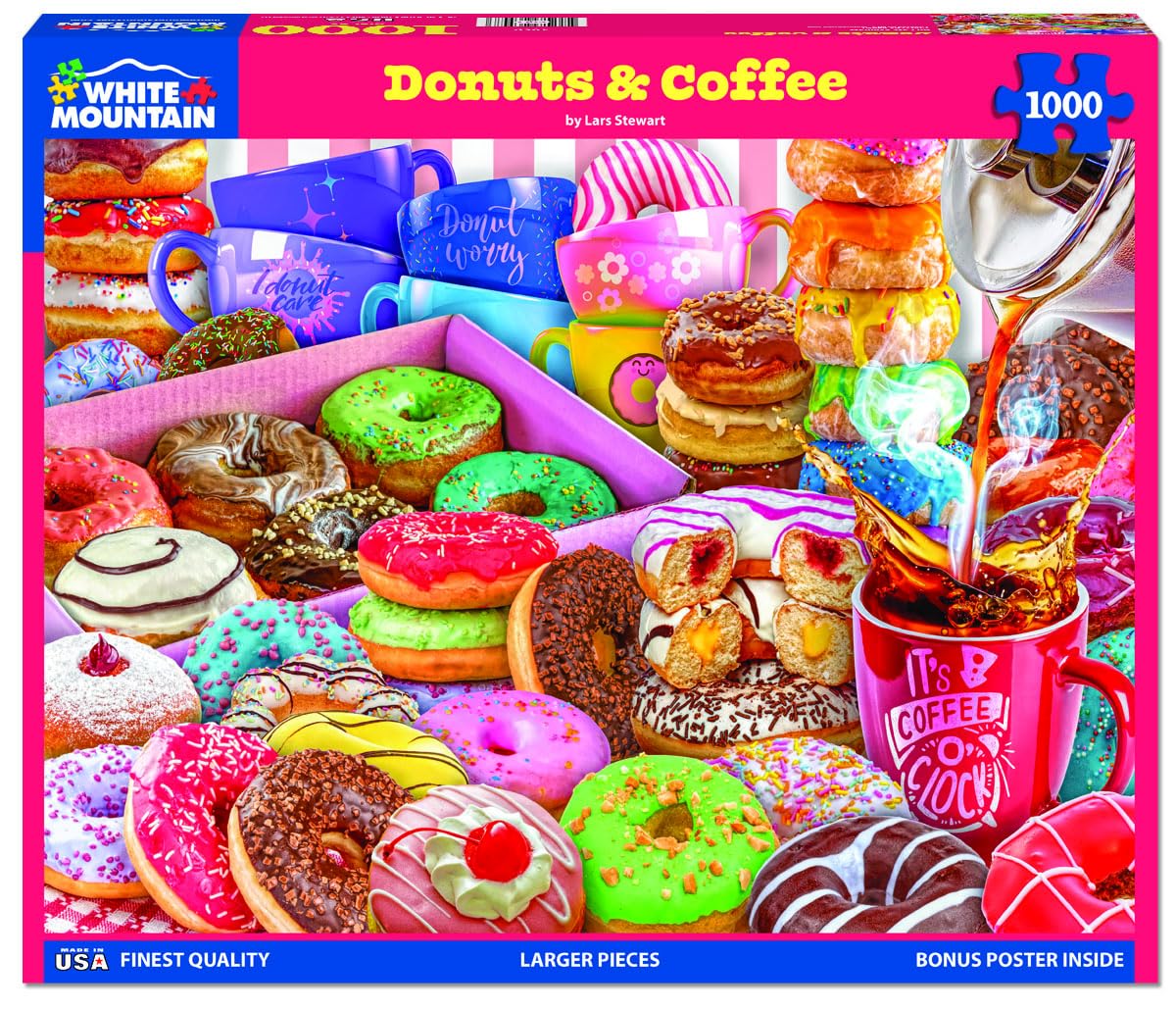 White Mountain Puzzles - Donut & Coffee - 1000 Piece Jigsaw Puzzle For Adults