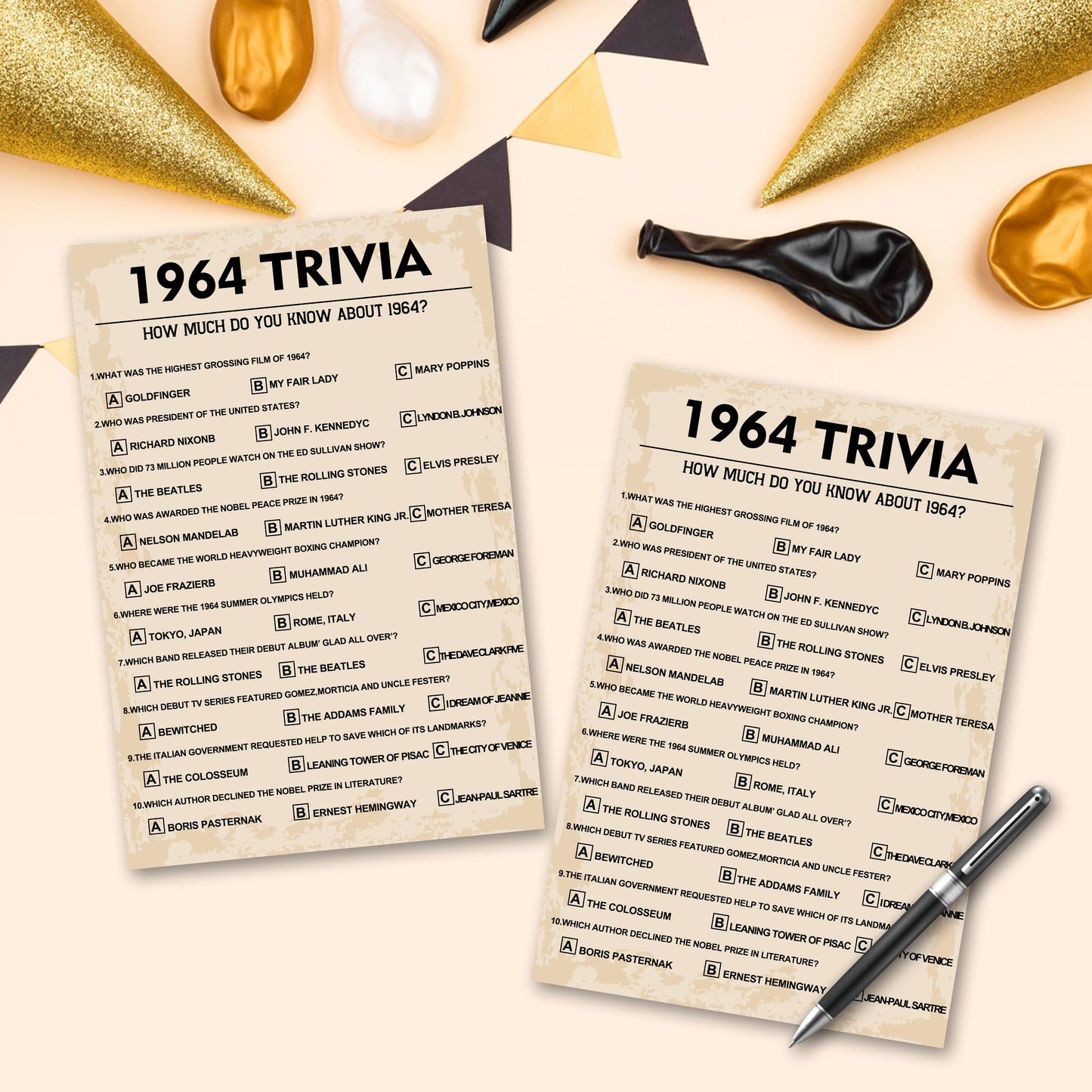60Th Birthday Party Games, 1964 Trivia Games, Birthday Party Supplies For Adults, Fun 1964S Party Game,Pack Of 30 Cards