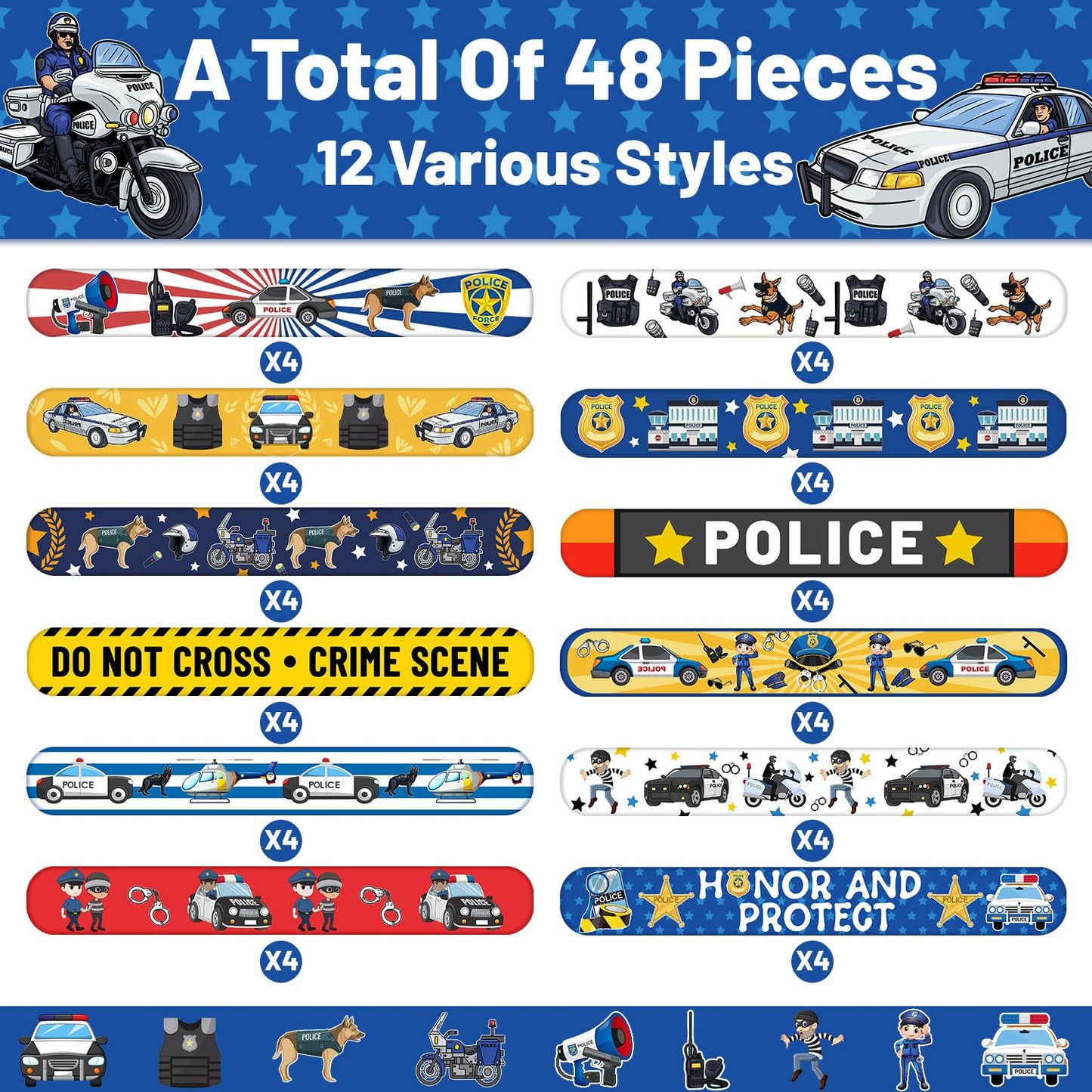 Yymymgj 48Pcs Police Party Favors Police Slap Bracelets Police Bracelets Wristbands For Police Themed Birthday Party Supplies Gi